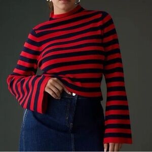 Maeve by Anthropologie Red and Navy Striped Long Sleeve Top
